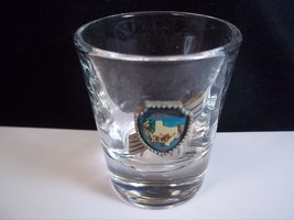 Texas souvenir shot glass pewter &amp; enamel shield emblem map longhorn - £5.99 GBP