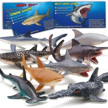 8 Pack Shark Toys With Educational Booklet, Soft Plastic Realistic Shark Figure  - £22.69 GBP
