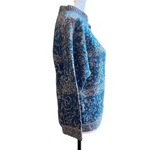 Vintage Women’s Wool Blend Knit Cardigan Button Front High Neck Blue Gra... - £27.30 GBP