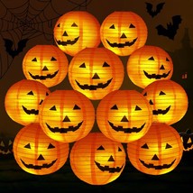 12 Pieces 12 Inch Halloween Jack O Lanterns With Lights Hanging Pumpkin Orange P - £34.79 GBP