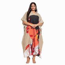 Tribal Printed Beige Polyester Plus Size Kaftan Dress for Women - £13.36 GBP