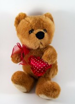 Teddy Bear With A Bow &amp; Holding A Heart Plush Brown 10 inch - $10.99