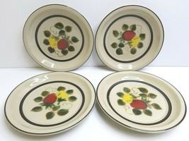 4 Sears Strawberries Stoneware 7 1/2&quot; VTG Salad Plates Retro 70s Japan 4112 Dish - £34.01 GBP