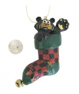 RW Leeseberg Black Bear Cub Ornament Christmas Stocking with Bell Signed... - £8.99 GBP