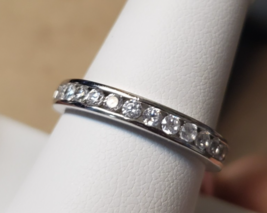 Cubic Zirconia Stones Channel Set Band Sterling Silver 9.25 Size Ring - $28.67