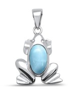 Sterling Silver Natural Larimar Frog Pendant - €32,59 EUR