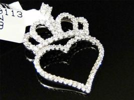 14K White Gold Finish 0.35Ct Round Diamond Love Crown Top Heart Charm Pendant - £81.01 GBP