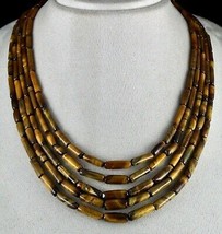 Natural Tiger&#39;s Eye Tube Fancy Beads 5 Line 514 Carats Gemstone Fashion Necklace - £95.44 GBP