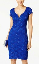 Connected Apparel Gracie Cobalt Blue Stretch Sequin Lace Sheath Dress 6 Short - £33.62 GBP