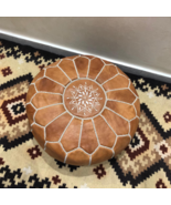 Handmade Moroccan Leather Pouf Ottoman: Brown Boho Floor Cushion - $105.04 CAD