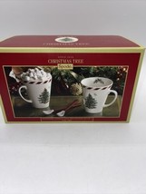 Spode Christmas Tree Mug(s) w/Spoons Set of 2 Cocoa Coffee Tea 14oz NIB - £15.51 GBP
