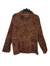 VanHeusen Women Jacket Paisley Floral Full Zip Double Closure Coat Brown Medium - £15.57 GBP