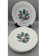 6 Pc Vtg Termocrisa Milk Glass Dinner Plate Holly Berry Design 8.75&quot; Chr... - $585.84 MXN