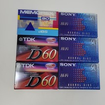 Sealed Blank Cassette Tapes Mixed Lot of 6 Sony Memorex TDK 90 Min 60 Min - $12.19