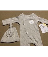 Burt&#39;s Bees Micro Stripe Organic Cotton Jumpsuit Knot Hat Set Preemie in... - $189.87 MXN
