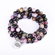 High End Luxury Natural Tourmaline 108 Japamala stone buddhist mala Elastic rope - £31.73 GBP