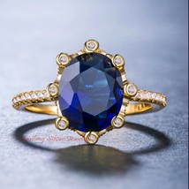 6Ct Oval Cut Natural Blue Sapphire Gemstone 14K Rose Gold Woman Anniversary Ring - £1,517.34 GBP