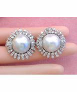VINTAGE 3.2ctw DIAMOND MABE PEARL WHITE 14K STATEMENT CLIP BUTTON EARRIN... - €5.122,48 EUR