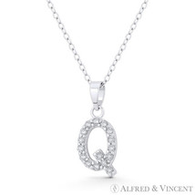 Initial Letter Q Cubic Zirconia CZ Crystal Pendant .925 Sterling Silver Necklace - £21.06 GBP