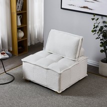 Lazy Sofa Ottoman with Gold Wooden Legs Teddy Fabric (White) - £197.08 GBP
