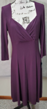 Chaps Fit &amp; Flare Dress Women&#39;s Large Purple Polyester Long Sleeve Wrap V Neck - £20.07 GBP