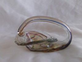 Miniature Clear and Brown Stretch Art Glass Bud Vase Horn or Basket Shape - £10.38 GBP