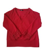 Trendy Queen Red V Neck Polyester Long Sleeve Shirt With Crochet Accents... - $9.49