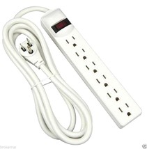 6 Outlet POWER STRIP Extra Long 8&#39; ft power CORD w/ angLe Plug 15a WHITE... - $528.88 MXN