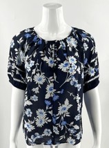 Ann Taylor Top Sz Small Navy Blue White Butterfly Floral Loose Fit Blouse Womens - £17.40 GBP