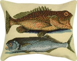Throw Pillow Needlepoint Cugupuguacu Fish 16x20 20x16 Natural Wool Cotton - £227.33 GBP