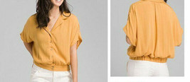 New Womens PrAna NWT XL Top Permilia SS Lenzing Modal Gold Yellow Button Relaxed - £73.26 GBP