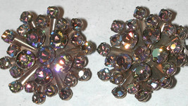 Aurora Rhinestone BIG Clip-on Earrings Vintage - $11.00