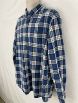 Eddie Bauer Relaxed Fit Mens TXL Blue Tartan Plaid Cotton Flannel Shirt - $16.93