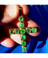 Earth mined Emerald Deco Cross Pendant Elegant Solid 18k Gold Medallion ... - $233,677.18 MXN