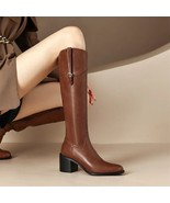 Leather Thick High Heel Knee High Boots - £88.24 GBP+