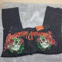 VTG Christian Audigier Men&#39;s NWT Embroidered Jeans Skull Rose Jeans Sz 42 X 34 - $266.07