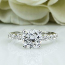 Solid 14k White Gold 2.35Ct Cushion Cut Simulated Diamond Engagement Ring Size 5 - £207.63 GBP
