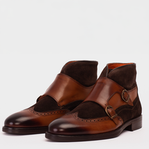 The Albus Tan Leather & Suede Double Strap Monk Brogue Men Boot image 9
