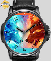 Fire vs Ice wolf art Unique Wrist Watch FAST UK - $54.99