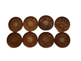 Carved Wooden Dining Coffee Table Tea Coasters (Brown, Set of 8) - £13.47 GBP