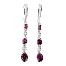 2.50 Ct Oval Cut Rhodolite Round Cut Moissanite Drop Hoop Earrings IN 925 Silver - £107.11 GBP