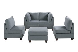 Hague 5-Piece Modular Sofa Set with Ottoman in Grey Linen-Like Fabric - £813.11 GBP