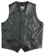 Cripple Creek Mens Black Leather Motorcycle Western Button Vest Lined Si... - $29.95