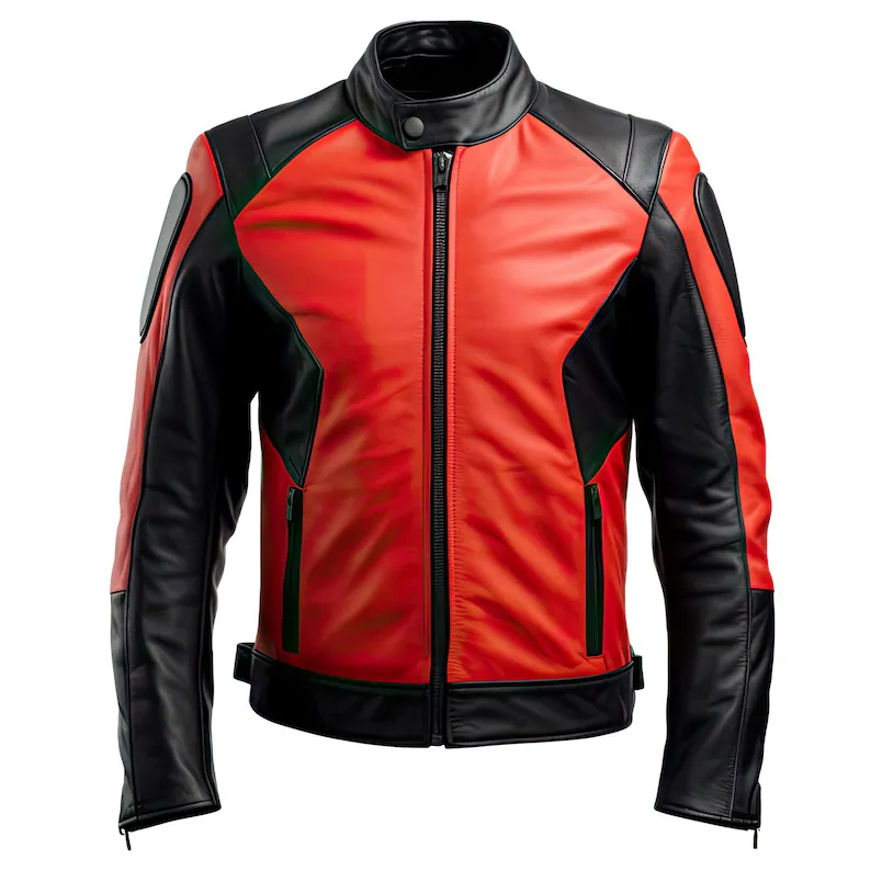Men Black Red Customized Slim Fit Motorcycle Racing Fashion Leather Jacket - $170.00