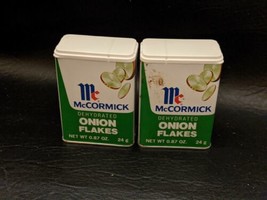 Lot of 2 Vintage McCormick Onion Flakes Spice Tin  Litho Graphic No Dents NOS - £11.17 GBP