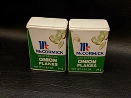 Lot of 2 Vintage McCormick Onion Flakes Spice Tin  Litho Graphic No Dents NOS - £11.07 GBP