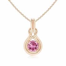 Authenticity Guarantee 
Round Pink Tourmaline Solitaire Infinity Knot Pendant... - £811.28 GBP