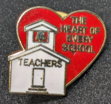 Vintage Teachers - The Heart Of Every School - Enamel Lapel Pin By C. Sa... - $14.89 CAD