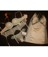 Victoria&#39;s Secret 32B BRA SET+garter CORSET+S SLIP Bridal white mint blu... - $273.52 CAD