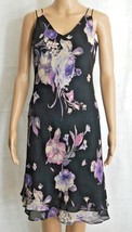 Evan-Picone Black Purple Floral Evening Slip Dress Sheer Overlay Womens Size 6 - £34.77 GBP
